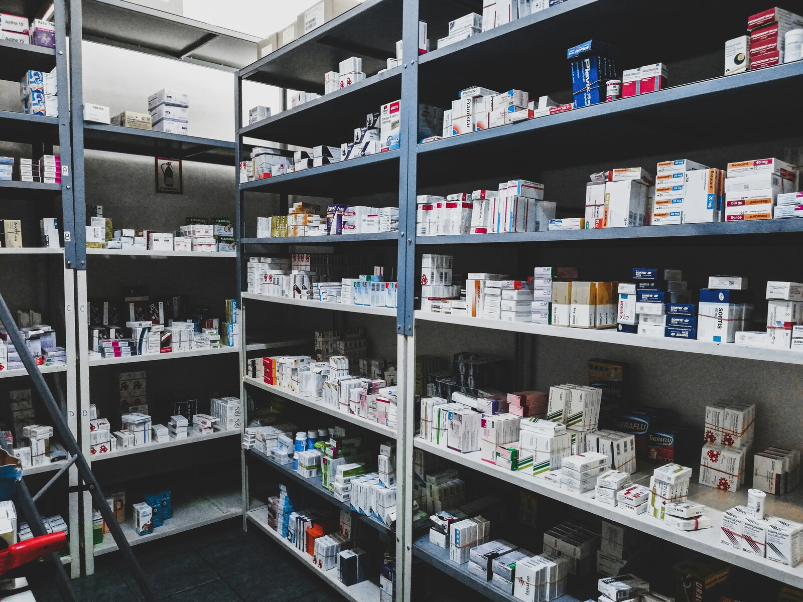 Fully stocked pharmacy shelves